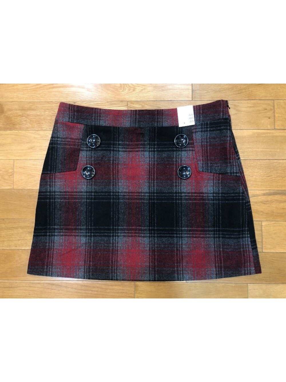 NWT Yessica by C&A Plaid Wool Blend A-Line Mini Skirt Burgundy Gray US 12  EU 44